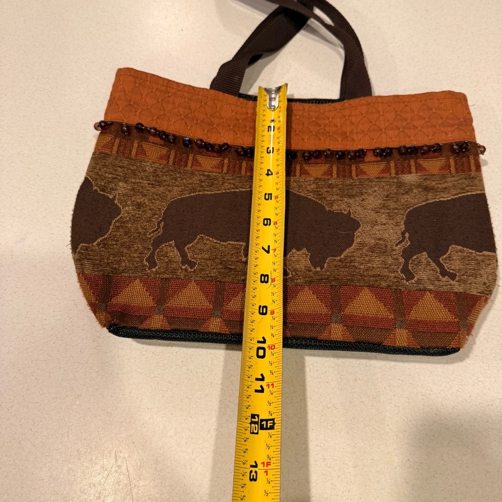 Buffalo print with beads Brown and Orange Tote Bag - Picture 10 of 11